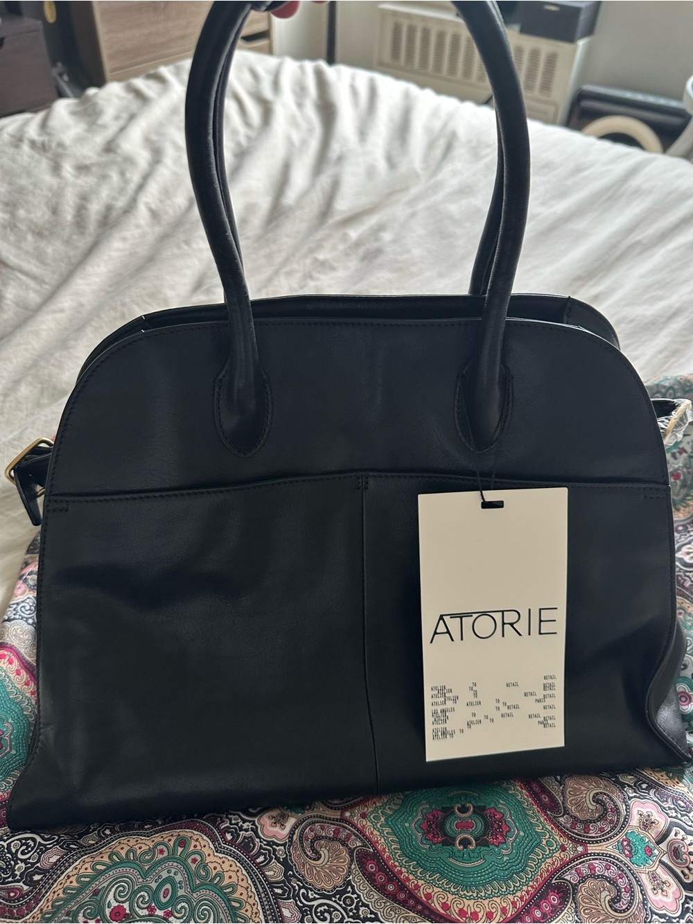 Atorie 100% Black Leather Tote Bag - Classic Structured Handbag